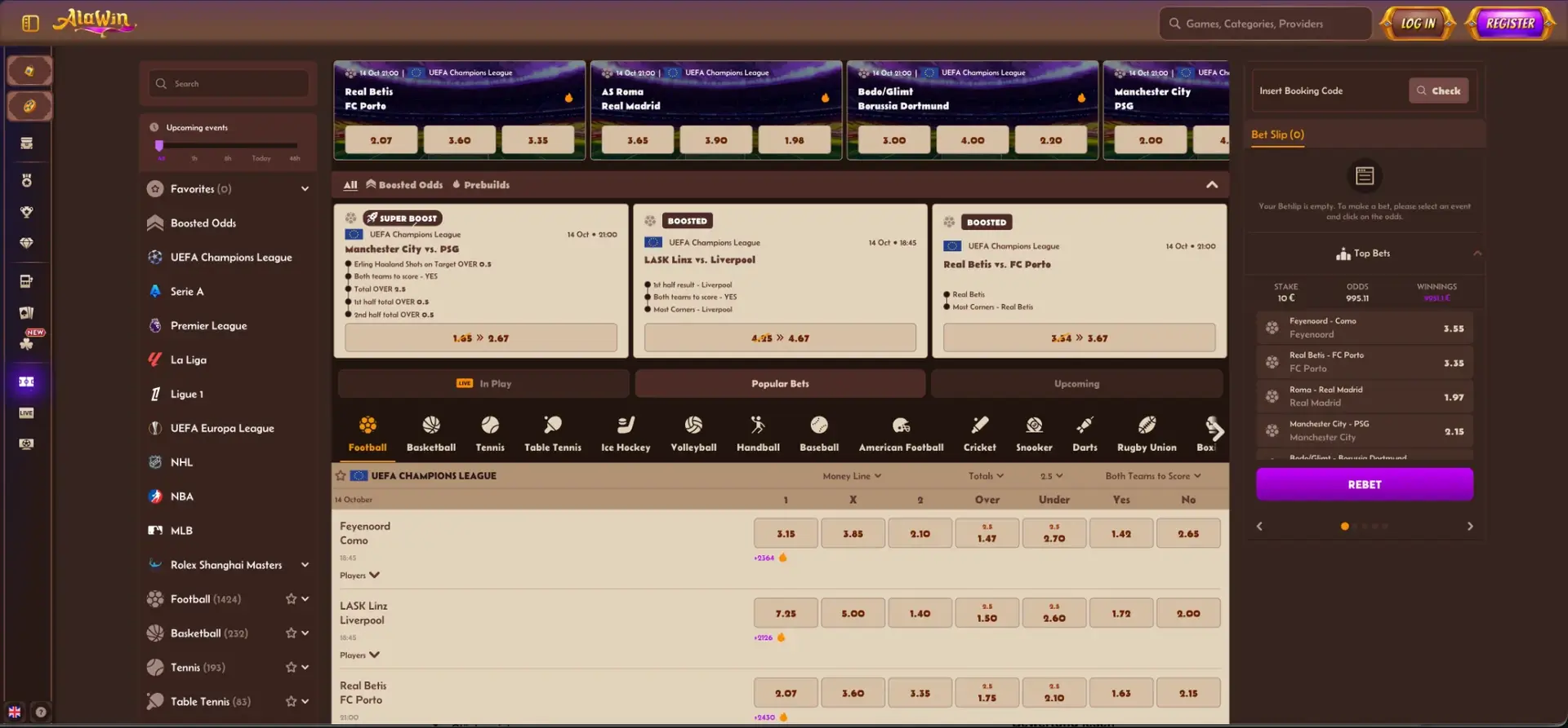 Sportwetten und Live-Wetten bei Alawin